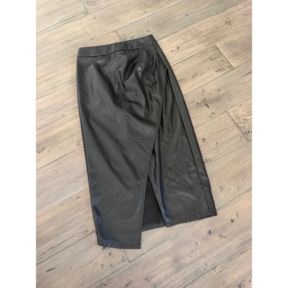 New commense ruched split midi faux leather skirt XS - Picture 2 of 4
